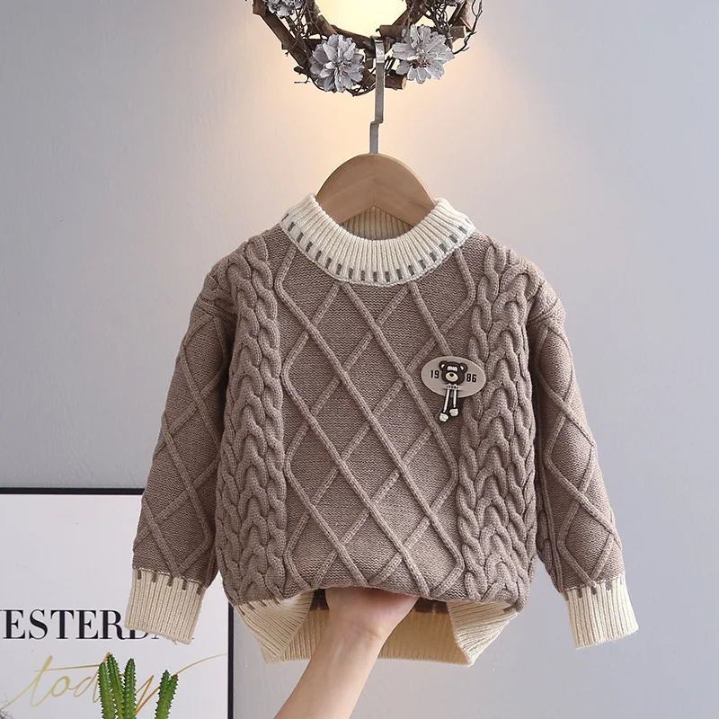 Boys Sweaters Autumn Winter 2024 Children Woolen Jersey Outerwear Tops For Baby Boy Clothes Kids Knitted Sweater Costume Outfits