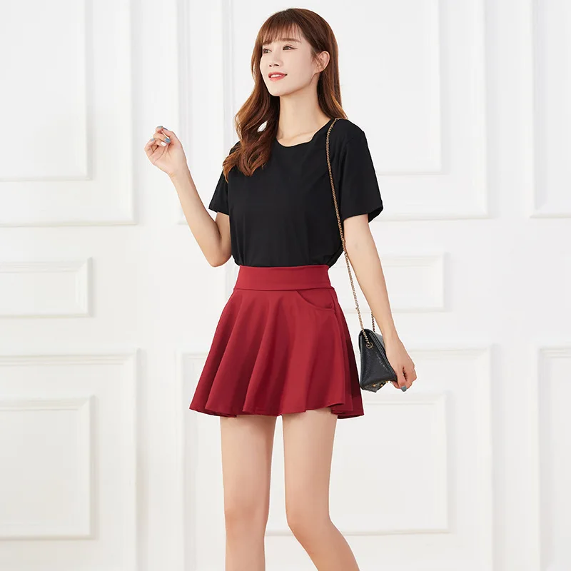 Summer Women Basic Skirt Function Pocket Skirts Lined Shorts Female Style Dancer Uniform Mini Elastic Pleated Skirt Plus Size