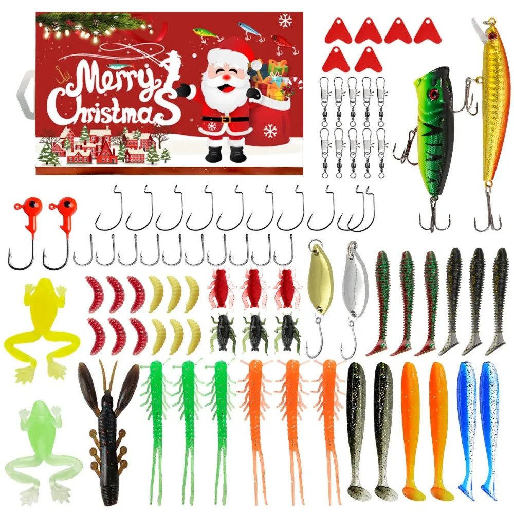 78/82pcs Funny Acrylic Christmas Advent Calendar 24 Days Fishing Lure Set Fishing Tackle Advent Calendar Calendar Blind Box Men