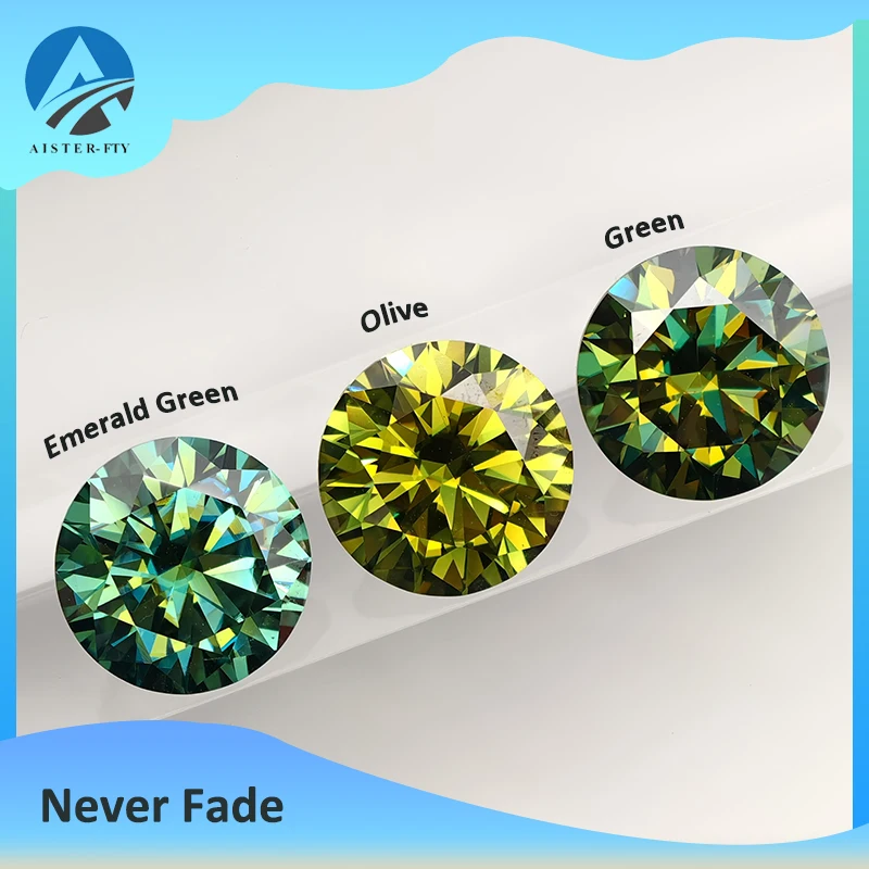 

Never Fade Green/Olive/Emerald Green Moissanite Stone 0.5-5.0mm Moissanita Loose Gemstones Pass Diamond Tester with GRA Report