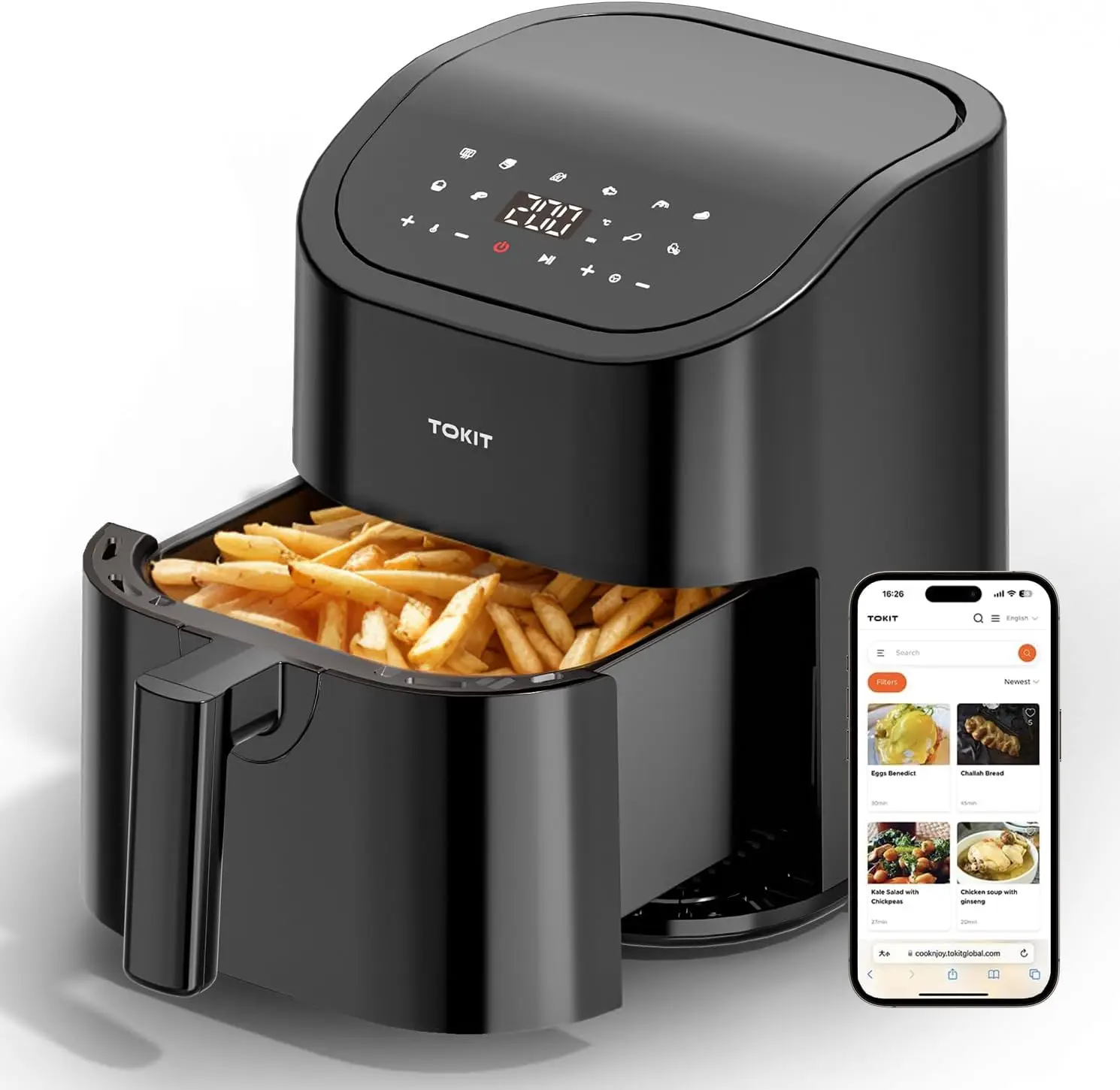 

Air Fryer, 4.8QT Compact with Online Recipes,10-in-1 Functions for Air Fry, Roast, Reheat, Dehydrate, Bake, Broil & More, 360°Ai