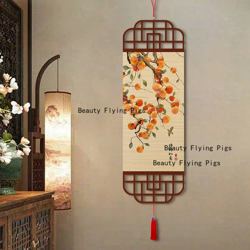 Chinese Style Persimmon Hanging Painting Chinese Style Home Decoration Entrance Scroll Bamboo Painting Wall Decoration Painting