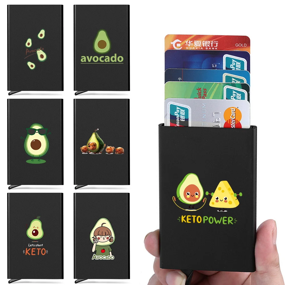 Stainless Steel Credit Card Holder Slim Anti Protect Travel ID Cardholder Women Rfid Wallet Metal Case Porte Carte Avocado Print