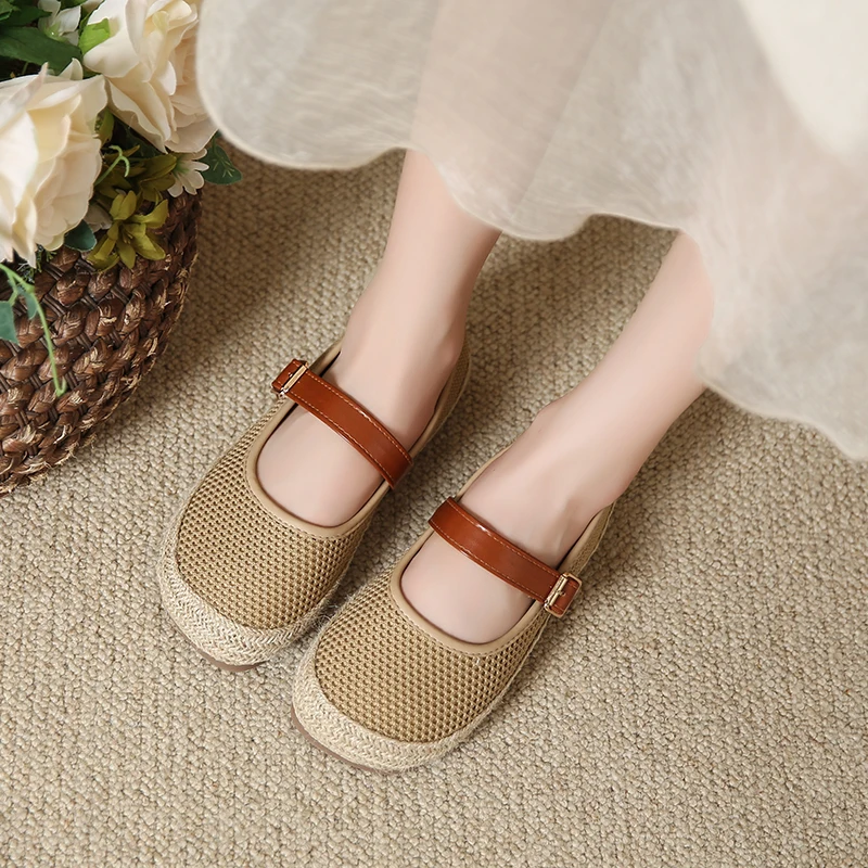 New Personal Fashion Mesh Shoes Shallow Comfortable Breathable Lazy Shoes Linen Flat Shoes Non-slip Wear-resistant Grandma Shoes