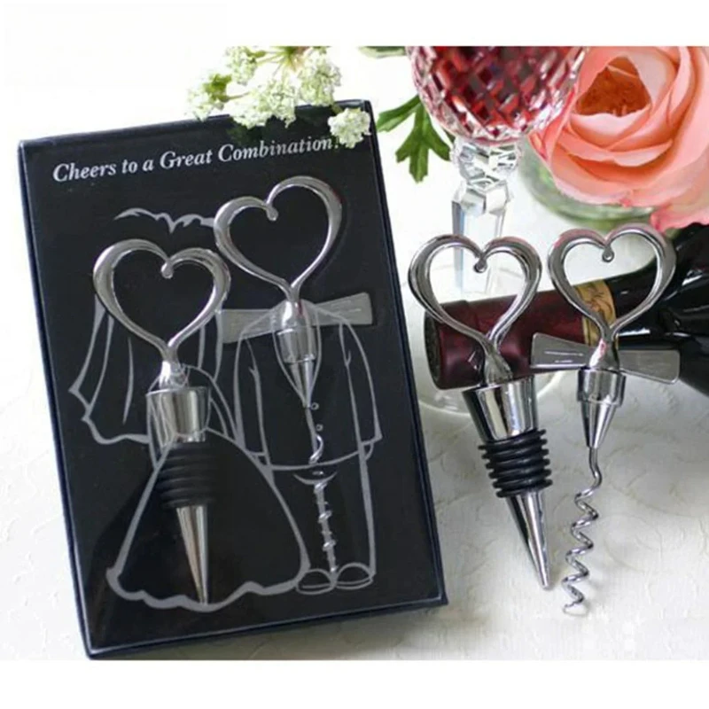 Wine Bottle Opener Wine Stopper Wedding Gift Favors for Guests Bottle Opener Set Love Heart Corkscrew  Wedding Decoration
