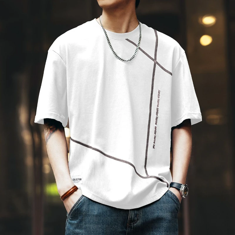 

Футболка с короткими рукавами, мужская летняя свободная повседневная трендовая нишевая футболка с круглым вырезом, мужская футболка