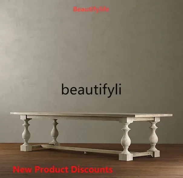 X188 American-style Vintage Solid Wood Dining Table and Chair Set Retro Conference Table European-style Office French-style Work