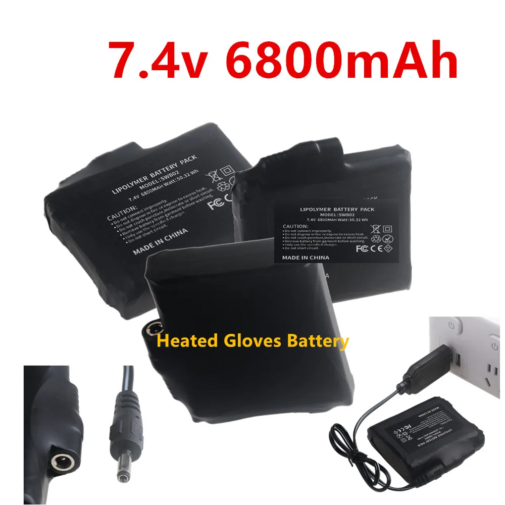 7.4V 6800mAh lithium-polymeerbatterij Verwarmde handschoenen Batterij voor verwarmingsvest, verwarmingssokken, antivriesbatterij