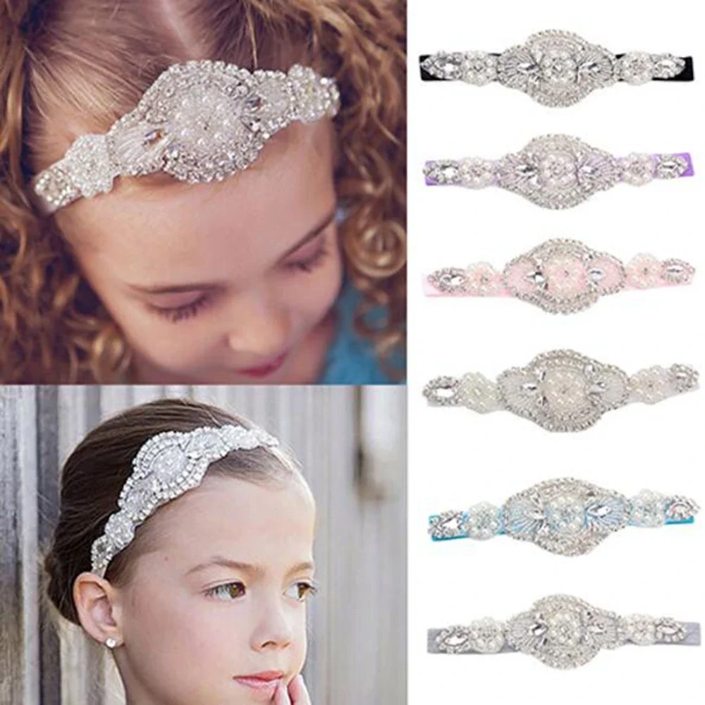 Bebê meninas da criança infantil bandana pérolas do falso strass hairband noiva casamento headwear moda festa acessórios para o cabelo