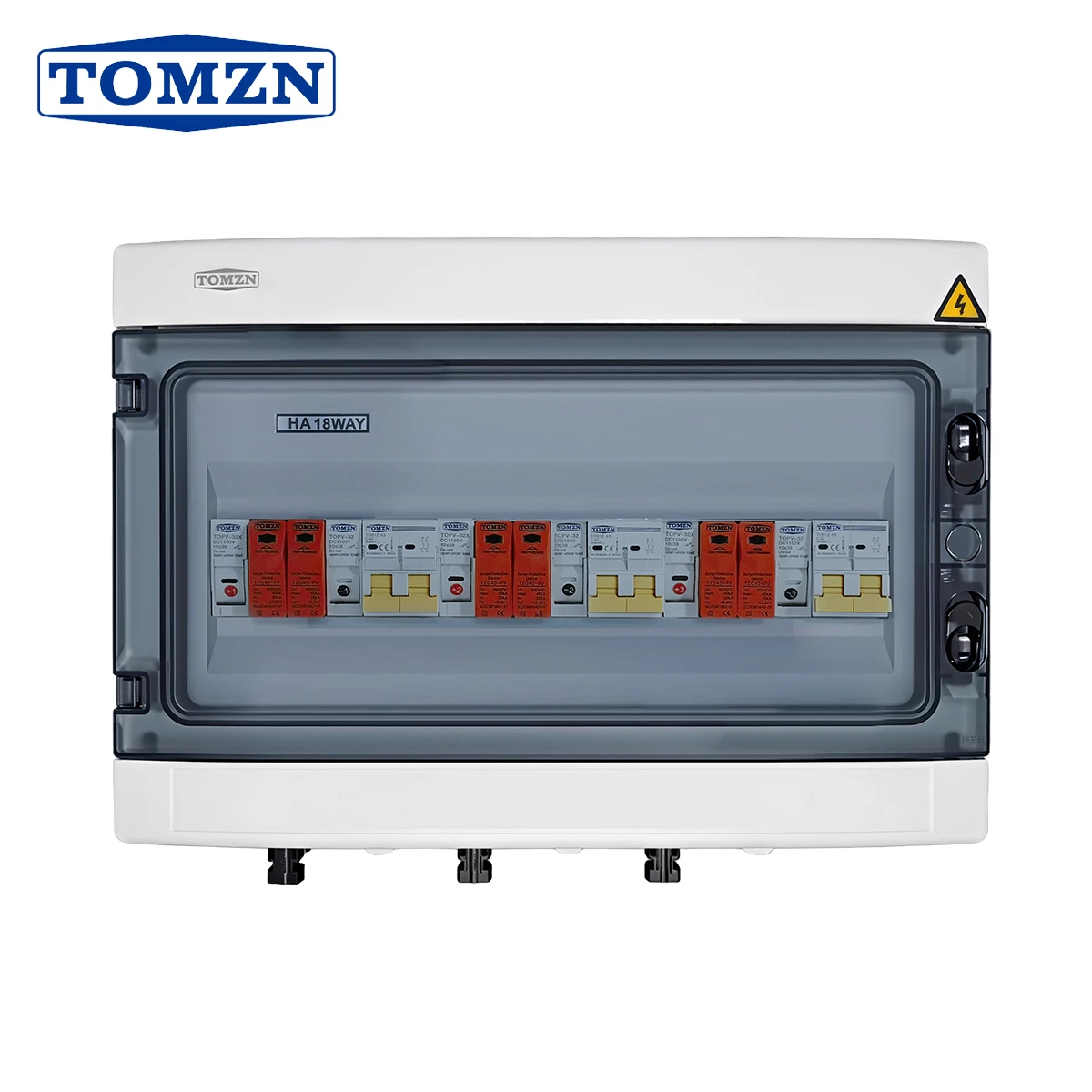 TOMZN 18 Ways 3 Input 3 Output PV Photovoltaic Combination Box IP65 Fuse SPD Isolating Switch 600V ABS 16A 20A 25A 32A 50A 63A
