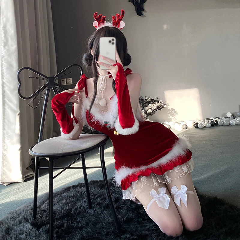 

Women Christmas Xmas Lady Santa Claus Cosplay Costume Sexy Lingerie Winter Velvet Dress Exotic Nightgowns