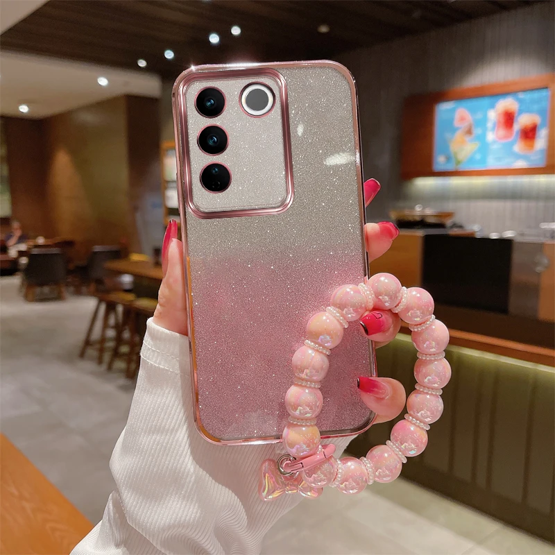 

Glitter Phone Case with Bracelet Set For Vivo S16 S16e S17 S18 S19 S20 S12 Pro Trendy& Protective Shockproof Soft TPU Back Cover