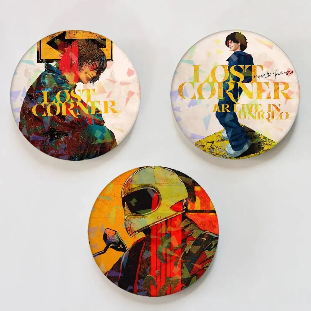 Kenshi Yonezu Lost Corner Round Badge Lapel Pins for Backpacks Briefcase Laser Brooch Clothes Gifts