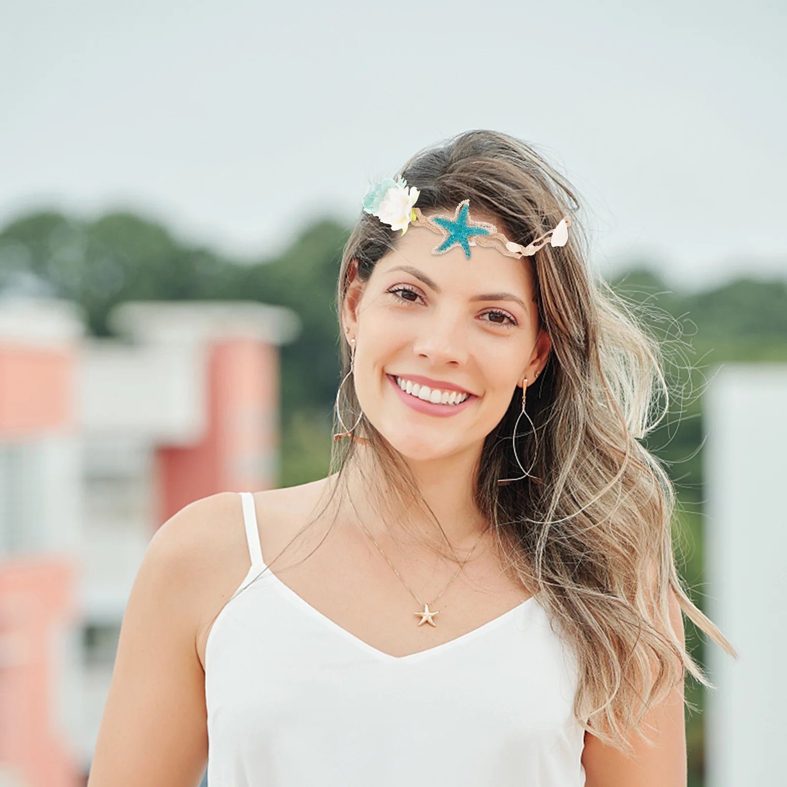 

Shell Headband Star Fish Flowers Stretch Beach Headpiece Wedding Party 53 59cm Girth Comfortable Texture Hair Accessories