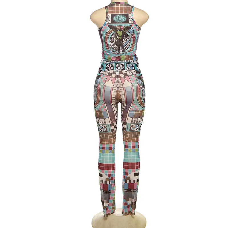 Sexy Mesh Crop Tops Two Piece Pant Set 2025 Women Summer Luxury Clothes Club Wear Striped Shirts 2 Piece Pant Sets Outfits