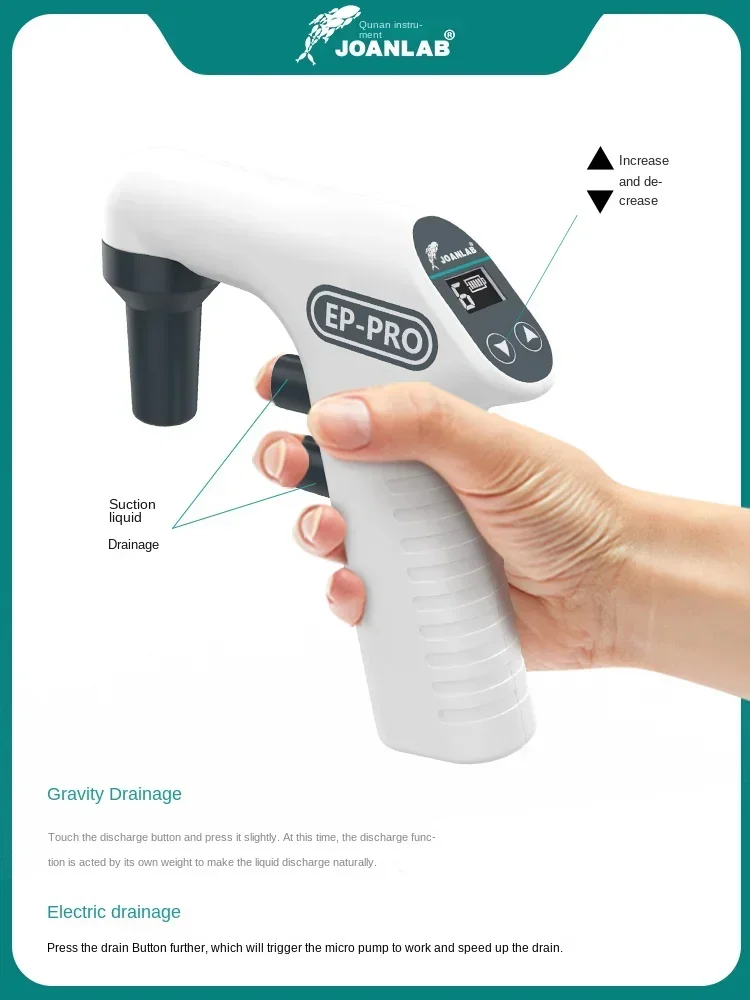 Laboratory electric pipette, digital display, adjustable speed, large capacity automatic pipette pump, suction aid