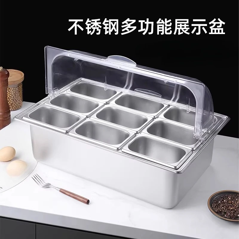 

Stainless steel multi-functional display with dust cover with cover flip cover Jiugongge seasoning box