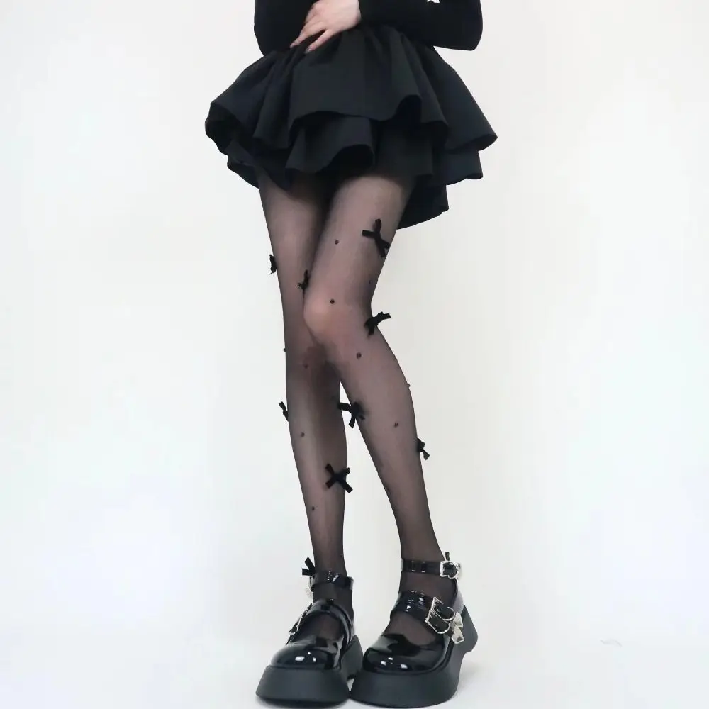 Sweet Butterfly Knot Pearl Stockings Pearl Embroidery Breathable Fabric Pantyhose Velvet Bow Leg Shaping Tights Women's Wear