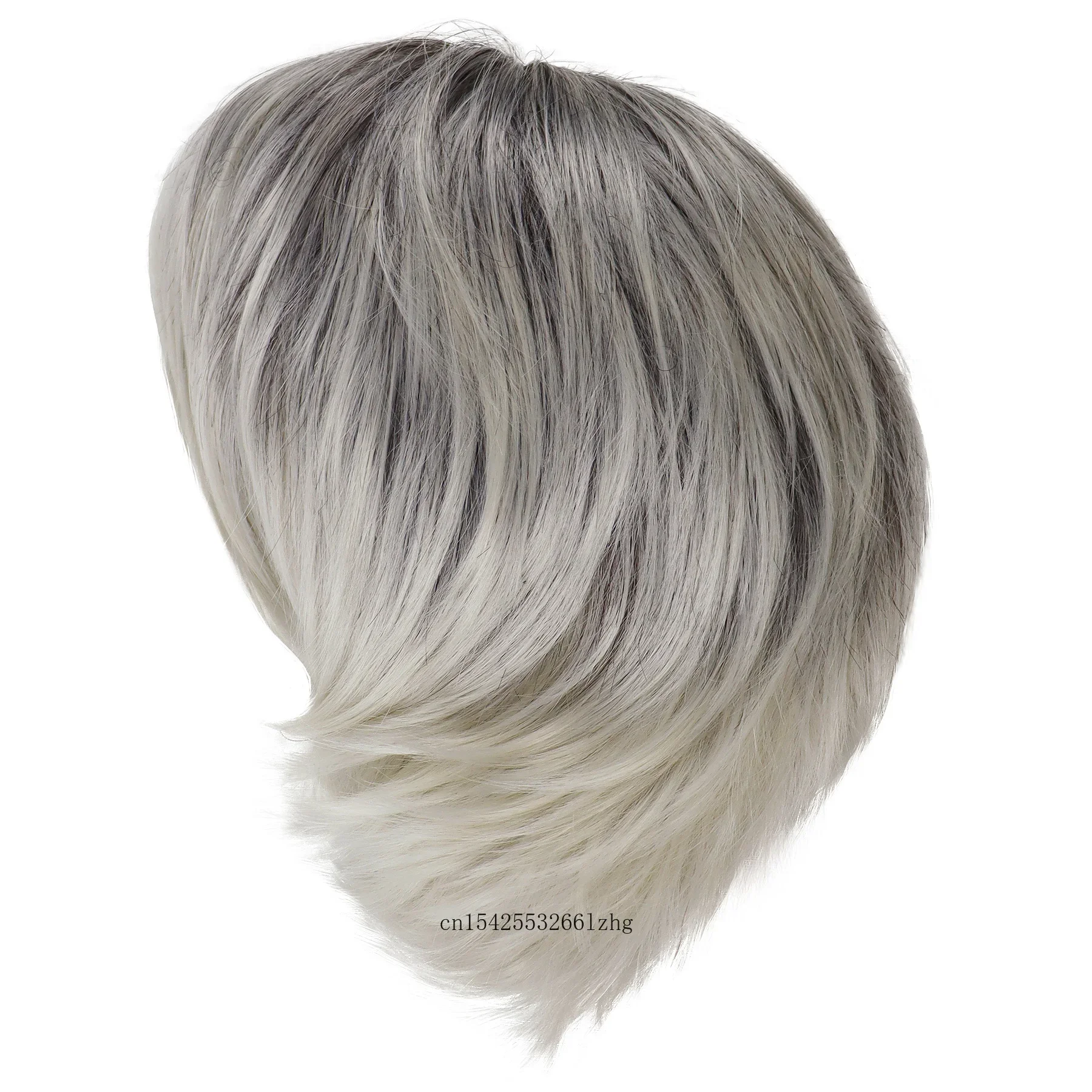 GNIMEGIL الاصطناعية أومبير رمادي الرجال حلاقة قصيرة مستقيم الذكور الباروكات مع الجانب فراق الانفجارات تأثيري السلس الطبيعي مقاومة للحرارة