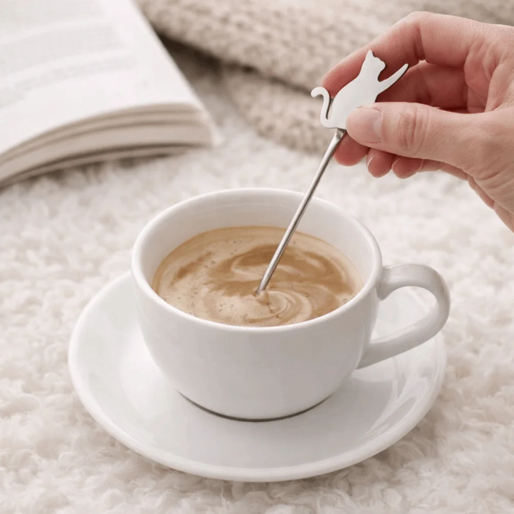 

Cartoon Hanging Cup Teaspoons Stainless Steel Cat Fish Design Coffee Stirring Spoon Smooth Edges Fruit Dessert Fork Gifts