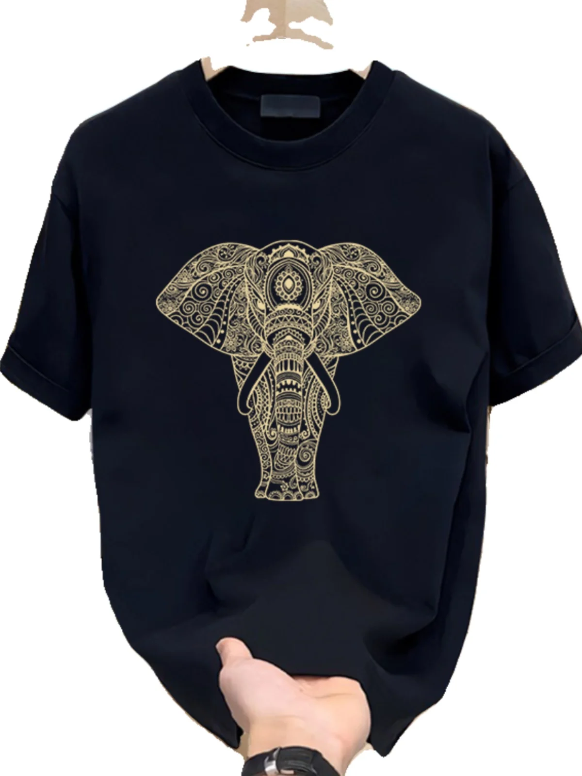 

Motorcycle Handsome Heavyweight Pure Cotton Short-Sleeved Men's Summer New Loose Elephant Print Half-Sleeved Top for Men