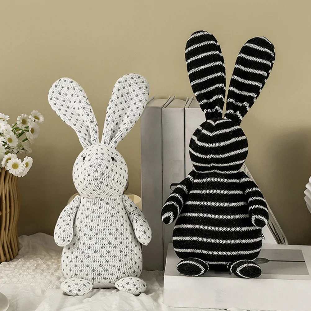 Easter Bunny Stuffed Rabbit Plush Toy - Spring Holiday Desktop Decoration, Black Bunny Ornament for Kids, Easter Home Decor