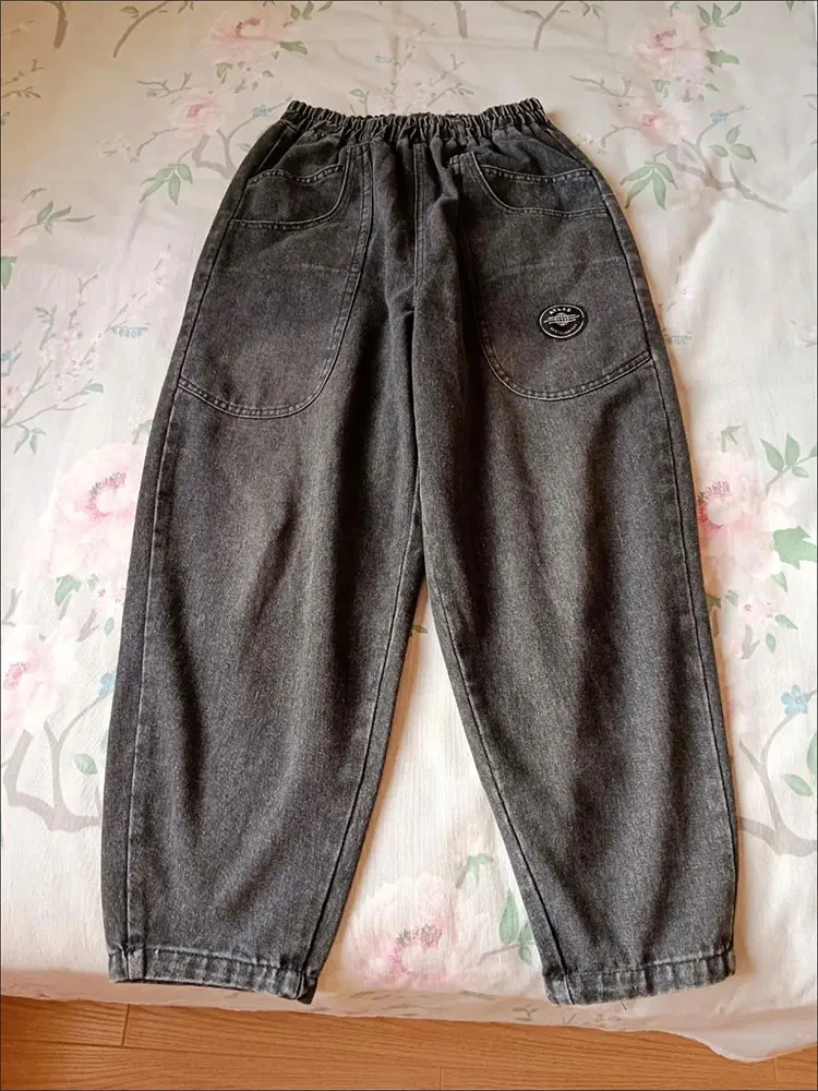 Pantalones Vaqueros bombachos holgados y cálidos para mujer, pantalones de mezclilla gruesos de terciopelo, de felpa, Vintage, hasta el tobillo, talla grande 6xl, Invierno