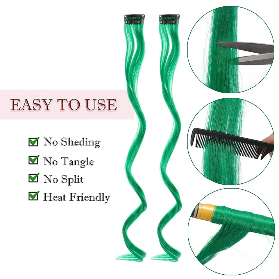 Ekstensi Rambut Warna Sintetis Rambut Lurus Warna-warni Highlight Potongan Rambut Aksesoris Rambut untuk Wanita Hadiah Natal Tahun Baru