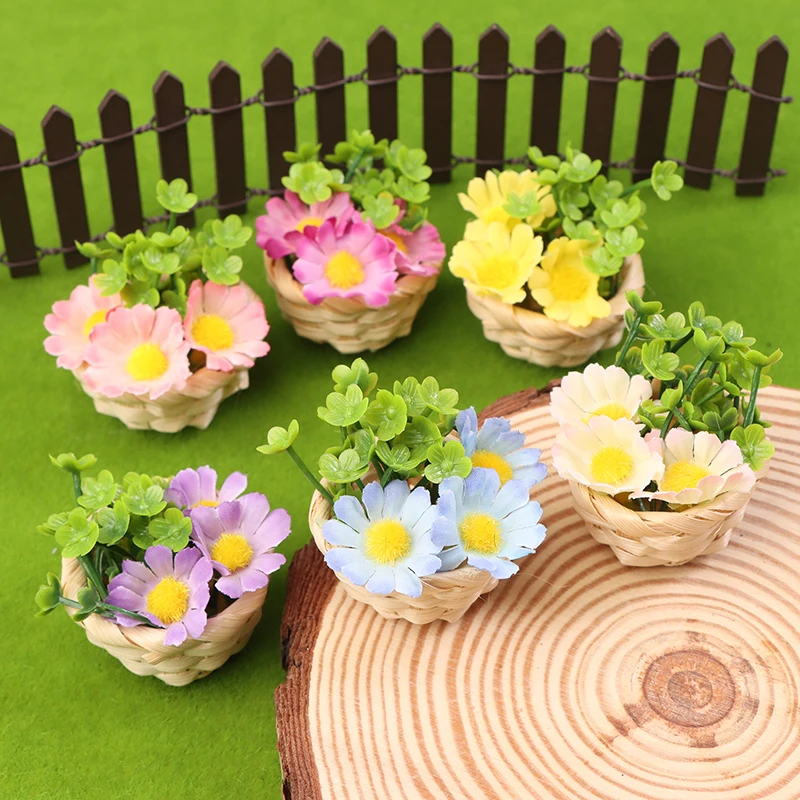 1/12 Dollhouse Simulation Flower Basket Potted Plants Dollhouse Mini Garden Decoration Dolls House Home Accessories