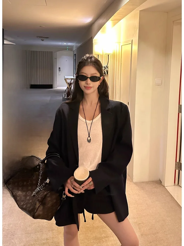 

EKOOL Bla Woolen Suit Jaet Women's Loose Sli Slimming Small Size Korean Sle Casual Busin Casual Long Sve