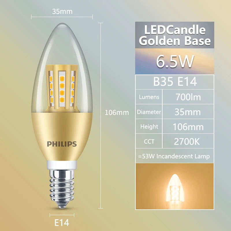 Philips LED Kaars E14 Schroef 4.5W 6.5W Kristallen Lamp B35 BA35 Mode Zilver/Gouden Basis 2700K Warm Zacht Thuis Kroonluchter Licht