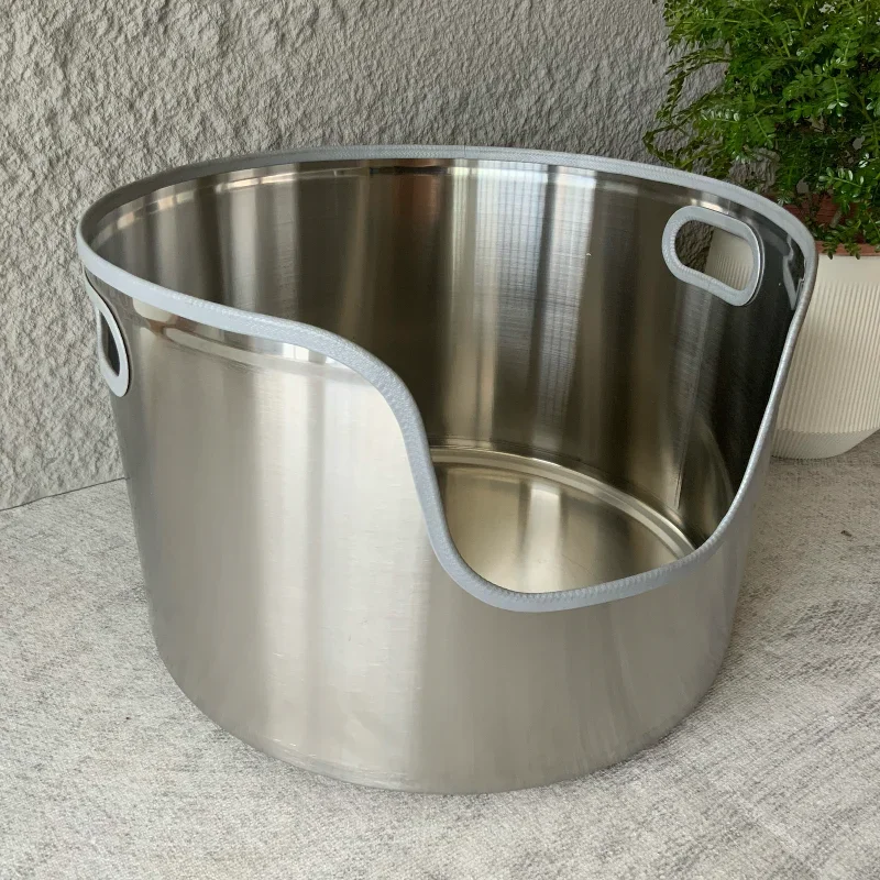 Large Stainless Steel Cat Litter Box High Side Anti Splash Tray Semi Enclosed Cat Toilet