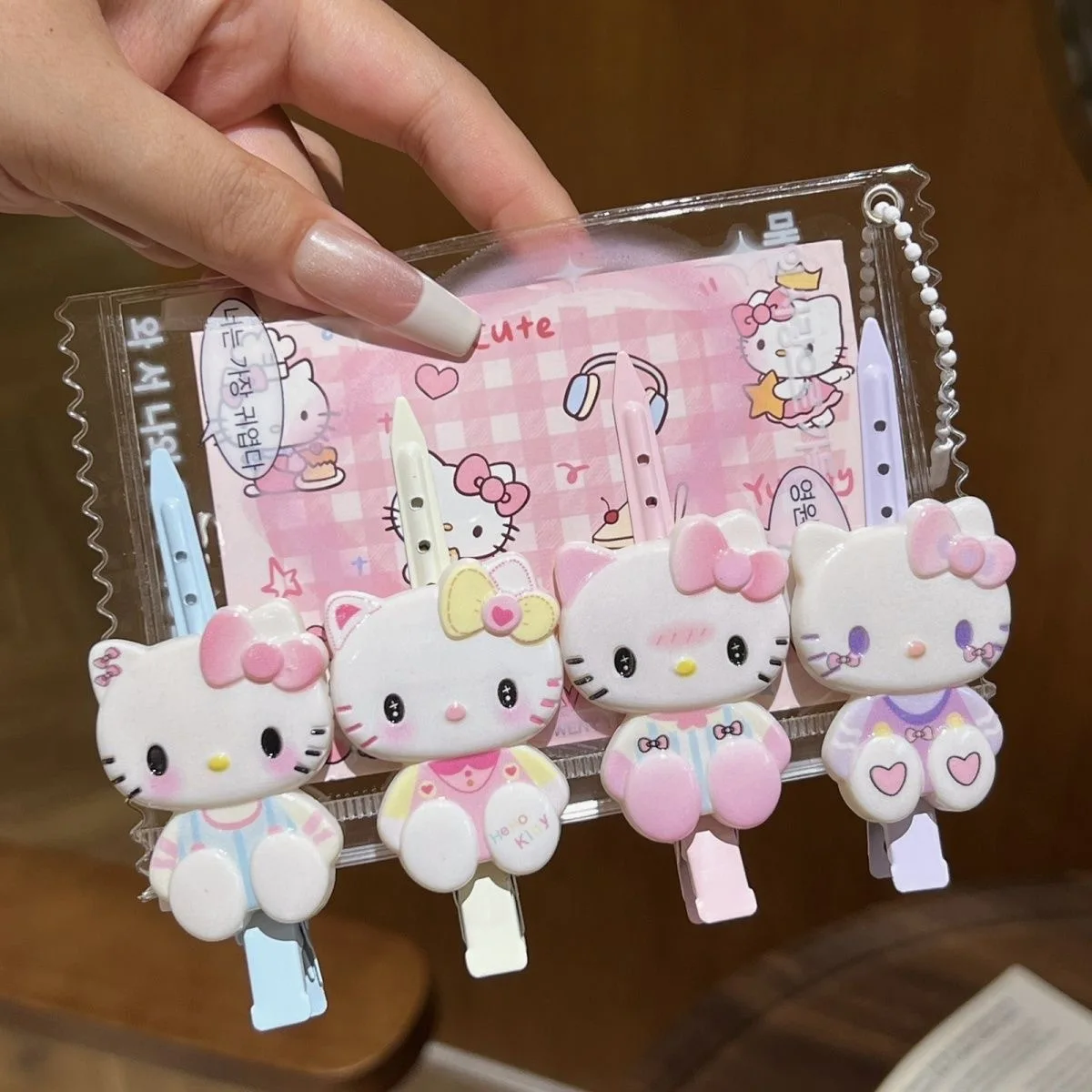 

New model Hello kitty Cherry Blossom Polka Dot Retro Hair Accessory Duckbill Clip Cartoon Fringe Clip Accessories Christmas Gift