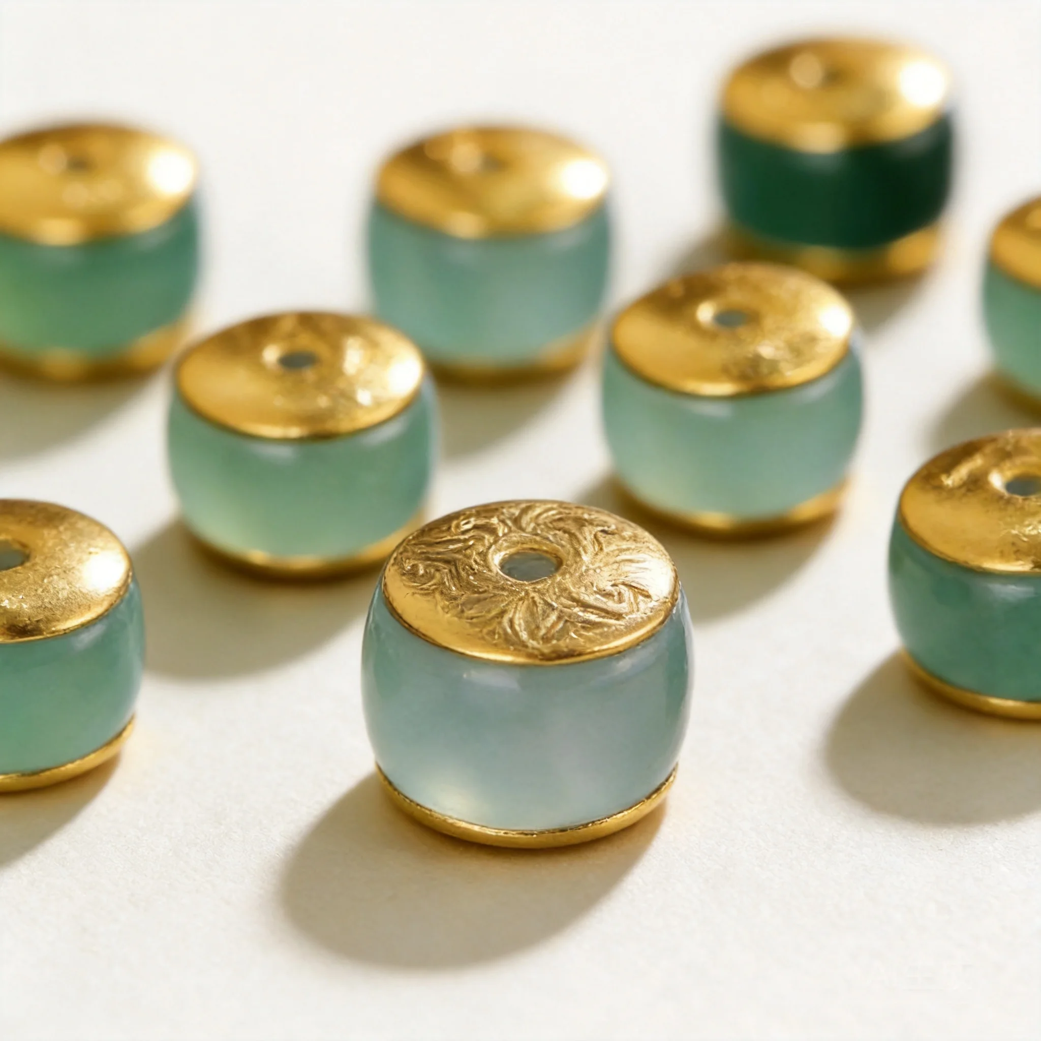 Chinese Style Lucky Blessing Good Fortune 6mm Natural Jade Flat Spacer Beads S925 Sterling Silver Gold Plated Diy Jewelry Making