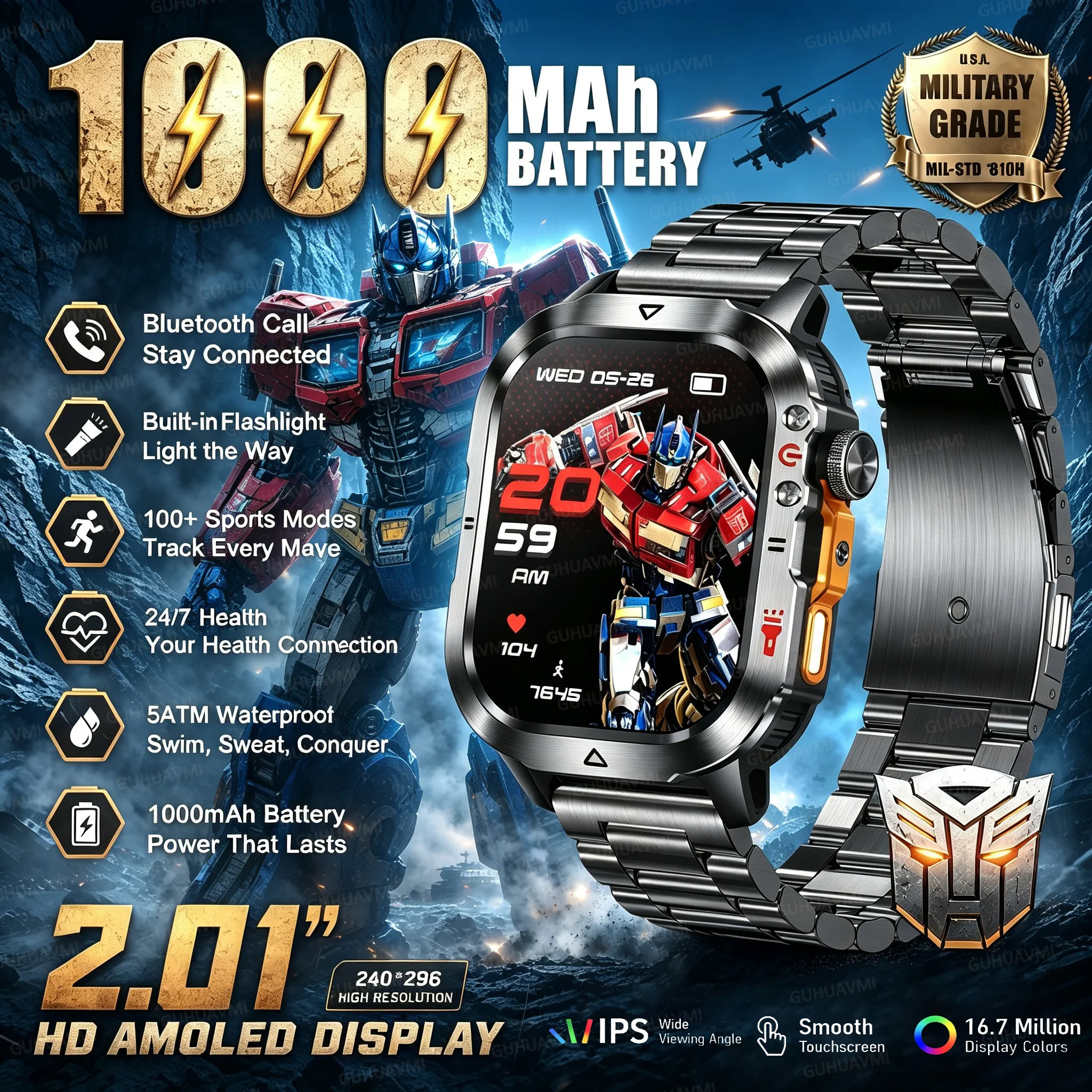2026 Transformers Military 1400mAh Battery Smart Watch Men 2.01