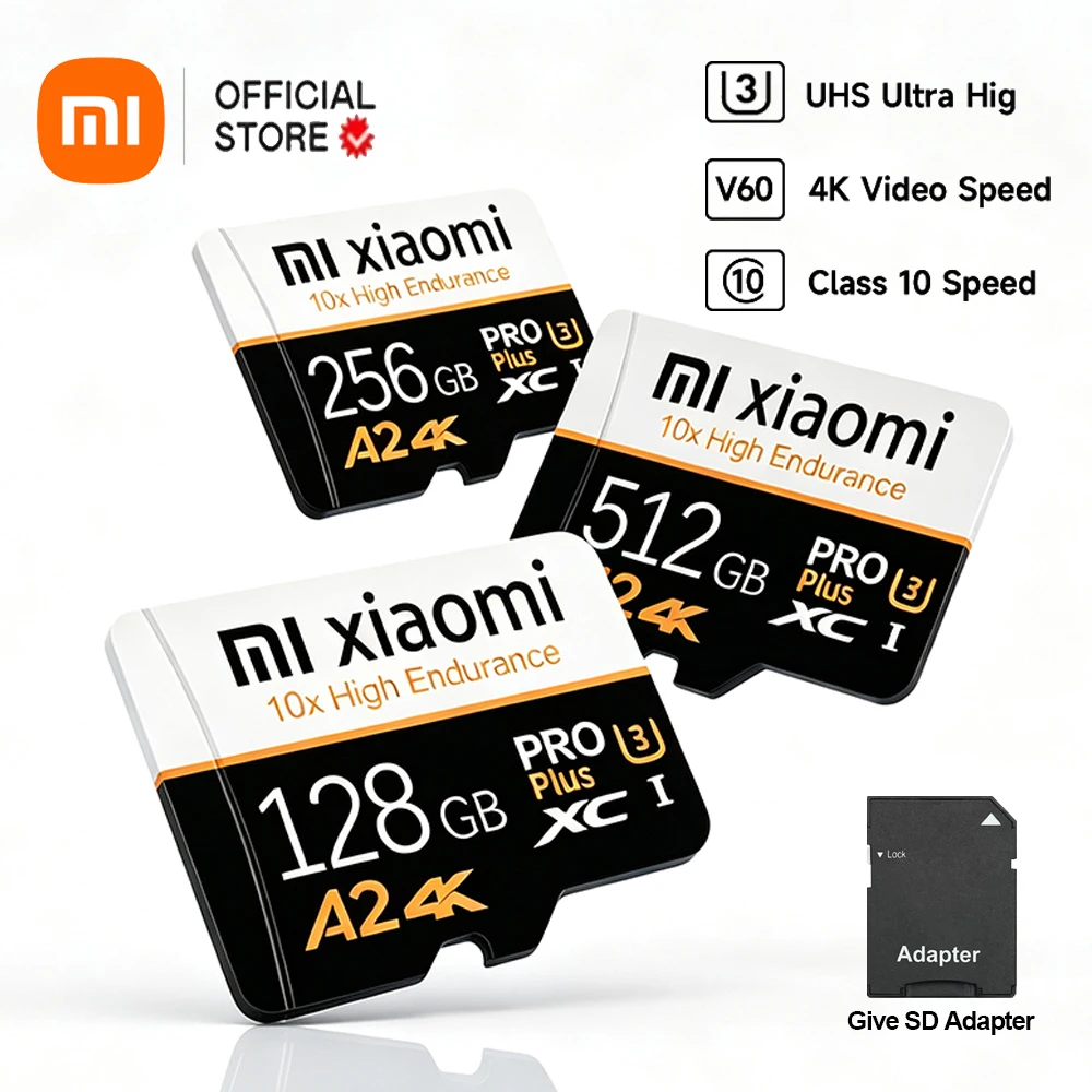 Cartão de Memória Xiaomi SD 128GB para Telefone, Tablet, UAV, Cartão Micro TF de Alta Velocidade Classe 10, Cartão Flash TF/SD, Memória SD 256GB 512GB