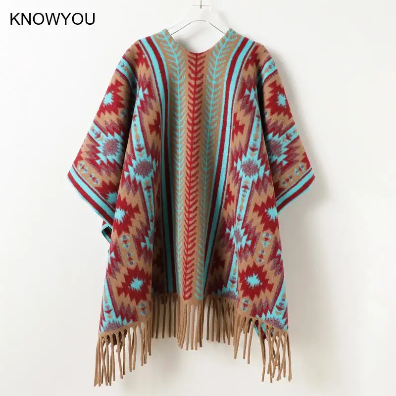 Women Men Wraps Warm Scarf Printed Fringe Two Wear National Wind Warm Shawl Mitation Cashmere Muffler Male Poncho Jacket