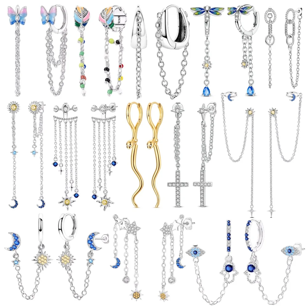 

Оригинальные серьги с кисточками из серебра 925 пробы, висячие серьги, женские серьги-гвоздики с цирконием, сверкающие серьги-кольца, юбилейные ювелирные изделия, подарок