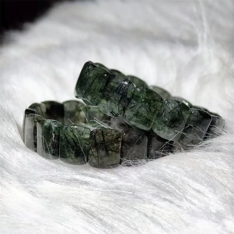 

Natural Green Rutilated Quartz Bangle Charms Fashion Personalized Men Women Gemstone Jewelry Gift 1pcs 16X12MM