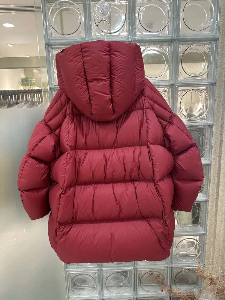 Luxury Oversize thickened warm down jacket for women 2026 Winter High quality Long sleeve puffer coat Black Red INKEO DJ728