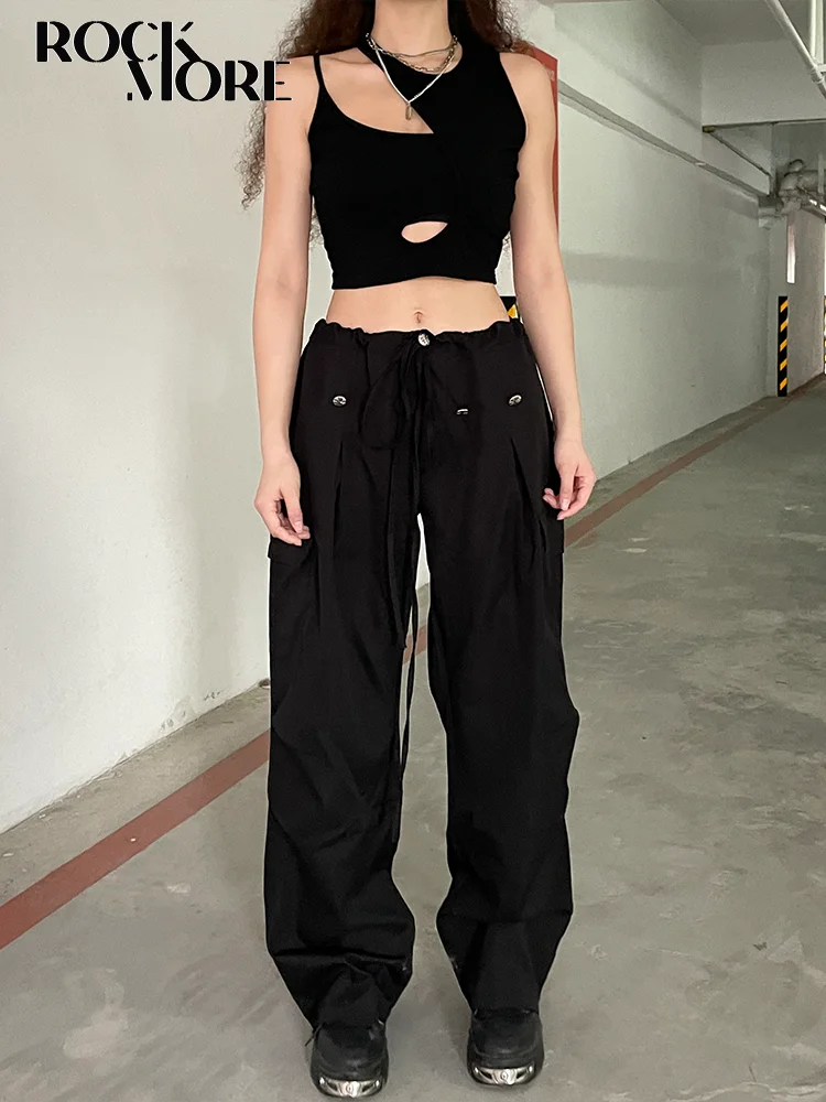 

Rockmore Black Baggy Cargo Pants Low Waist Women Y2K Streetwear Wide Leg Trouser Loose Casual Joggers Sweatpants Harajuku