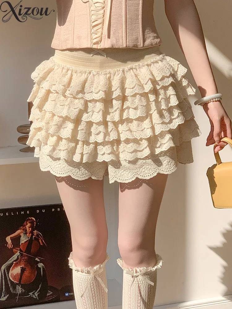 

​2025 Summer Victorian Lolita Skirt Jacquard Lace Tiered Cake High Waist Bloomers Safety Mesh Bow​ Slim Fit Ball Grown Skirts