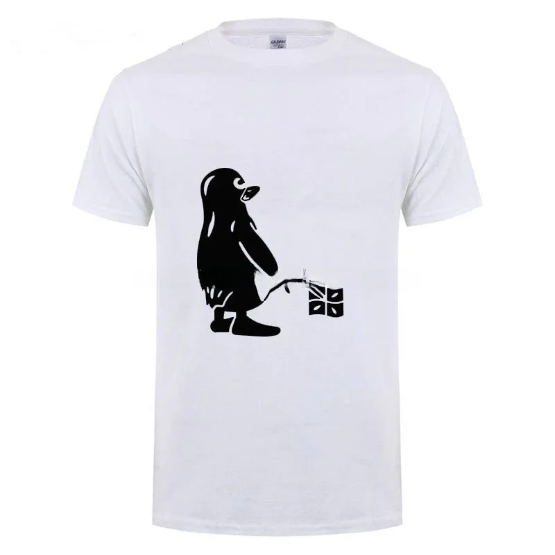 Penguin Linux Ubuntu OZF Men's Streetwear Casual Loose T-Shirt Customizable Design Hand-Painted Clothing