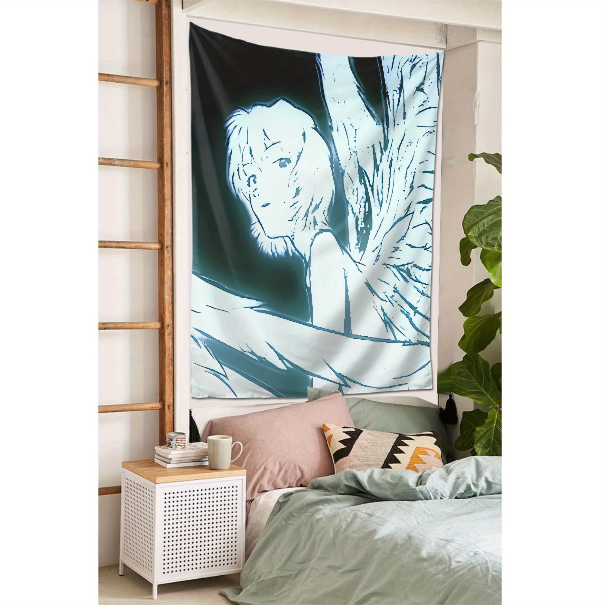 VIKAMA Angel Wings Anime Tapestry Gradient Light and Shadow Bedroom Feature Wall Anime-Themed Room Art Living Room Decor