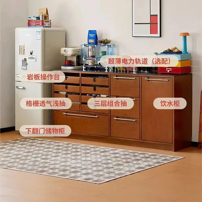 d1 medieval solid wood dining side cabinet small apartment restaurant rock slab tea cabinet retro storage simple storage wine