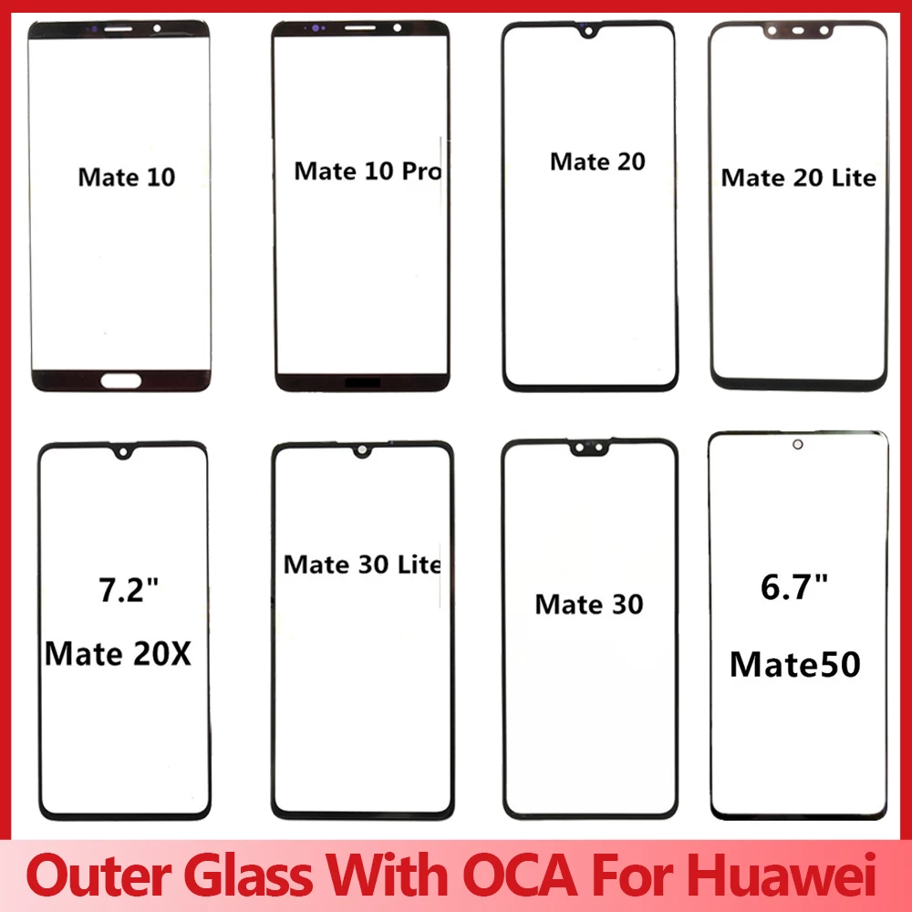 Outer Glass+ OCA For Huawei Mate 50 30 Lite 9 10 Pro 20 X 20X Touch Panel LCD Display Front Glass Cover Repair Replace Parts