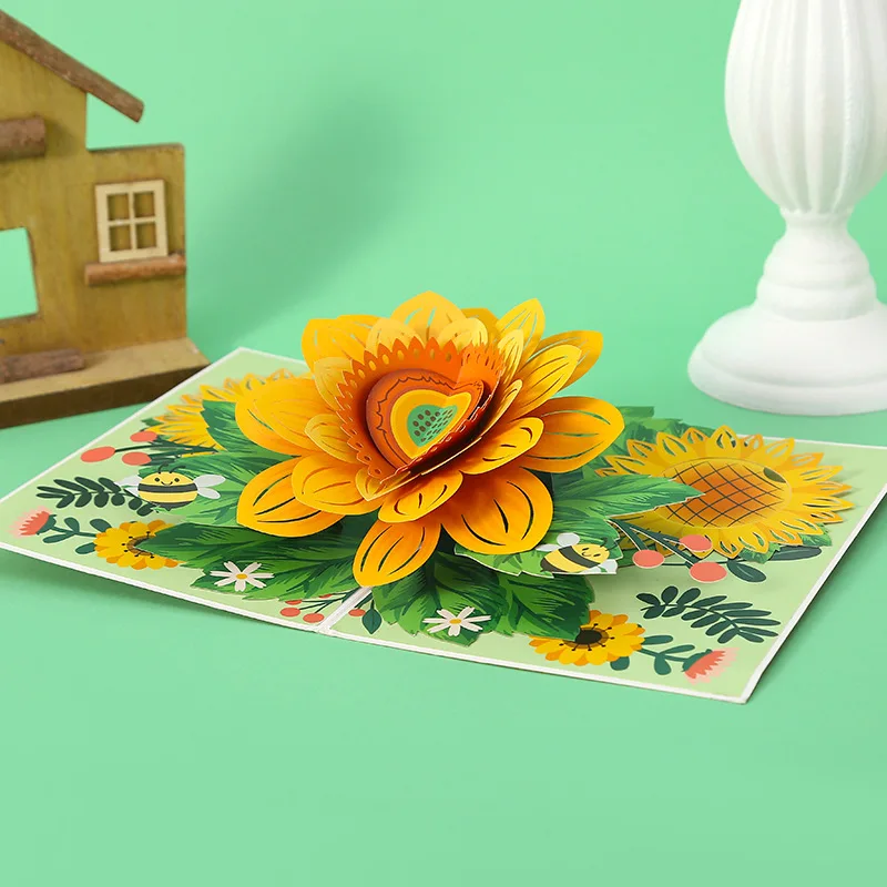 3D-Sonnenblumen-Weihnachtsgrußkarten, Segen-Grußkarten, vielseitig einsetzbar für alle Gelegenheiten, perfekt für Muttertag, Vatertag