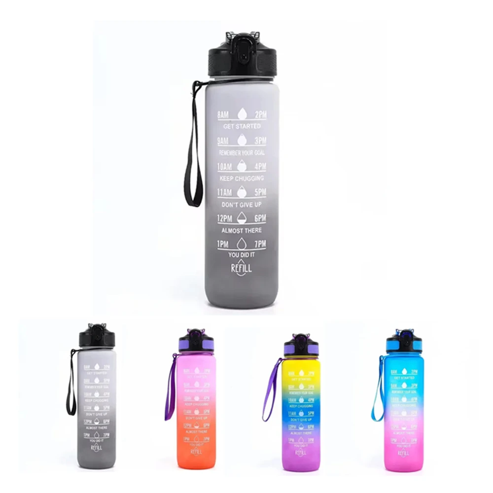 1000ml Leak Proof Water Bottles with Times to Drink and Straw Motivational Drinking Sports Water Bottle for Fitness Gym Outdoor