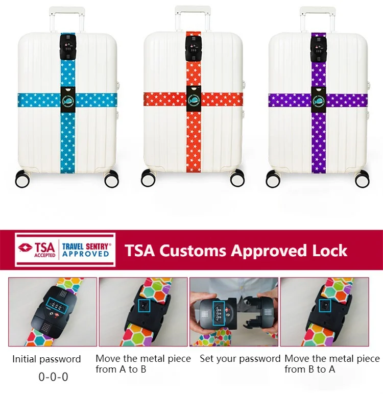 TSA Combination Lock Luggage Straps Adjustable Packing Belts Travel Abroad Customs Lock Binding Straps for 20-32 inch Suitcase