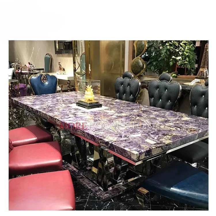 Luxury Gemstone Furniture Large Brazilian Purple Amethyst Geode Crystal Dining Table For Sale